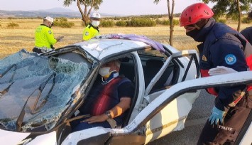 Kontrolden çıkan otomobil karşı şeride geçip takla attı: 3 yaralı  