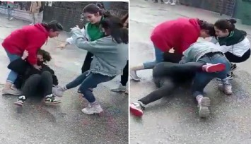 Liseli kızlar saç saça kavga etti, erkekler de görüntülerini çekti
