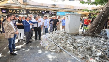 Başkan Batur Kemeraltı’nda yıkılan şadırvanın aynı şekilde yapılması için talimat verdi