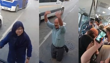 Bursa'da engelli oğlunu otobüse bindirmek isteyen anne baba otobüsün önüne yattı