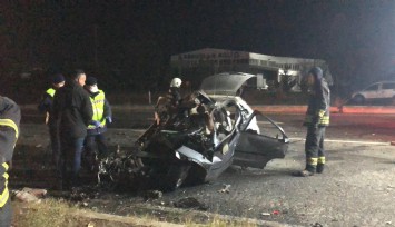 Tekirdağ’da feci kaza: Otomobil iş makinesine arkadan çarptı