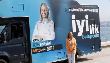 İYİ Parti Konak Adayı Serter’in sıra dışı seçim ofisi:  Mobil Seçim Karavanı