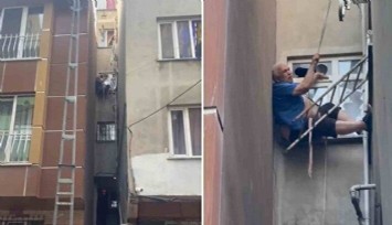 İstanbul'da şaka gibi olay: Çatıdan düştü havada asılı kaldı