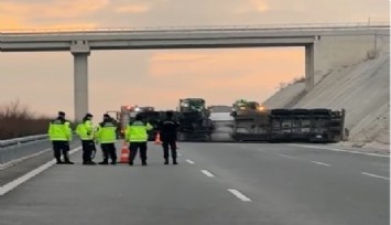 Bursa İzmir Otobanı'nda tanker devrildi: Otoyol trafiğe kapatıldı