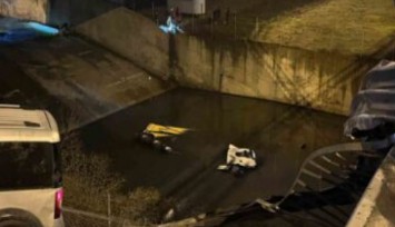 İstanbul'da hafif ticari araç ile çarpışan hafriyat kamyonu dereye uçtu: 3 yaralı