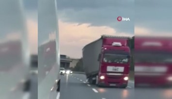 Tır şoförünün tehlikeli yolculuğu kameraya yansıdı