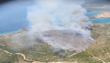 Karaburun'da orman yangını:  2 uçak, 6 helikopter müdahale ediyor