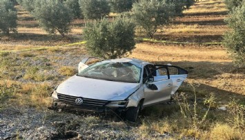 Salihli’de korkunç kaza: Araç zeytinlik alana uçtu, bir aileden 5 yaralı