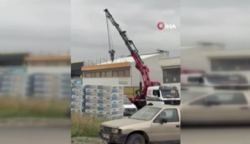Ankara’da bir kişi vinçte sallandı: O anlar kameraya yansıdı
